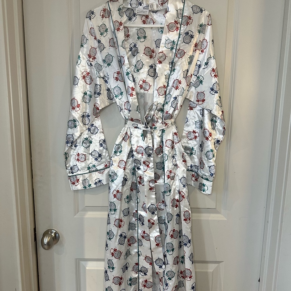 Kathryn Satin Alarm Clock Tie Robe, size Small